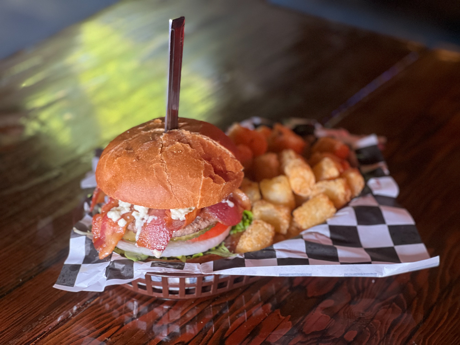 Bacon Blue Cheeseburger with Tots San Dune Pub Manzanita Oregon