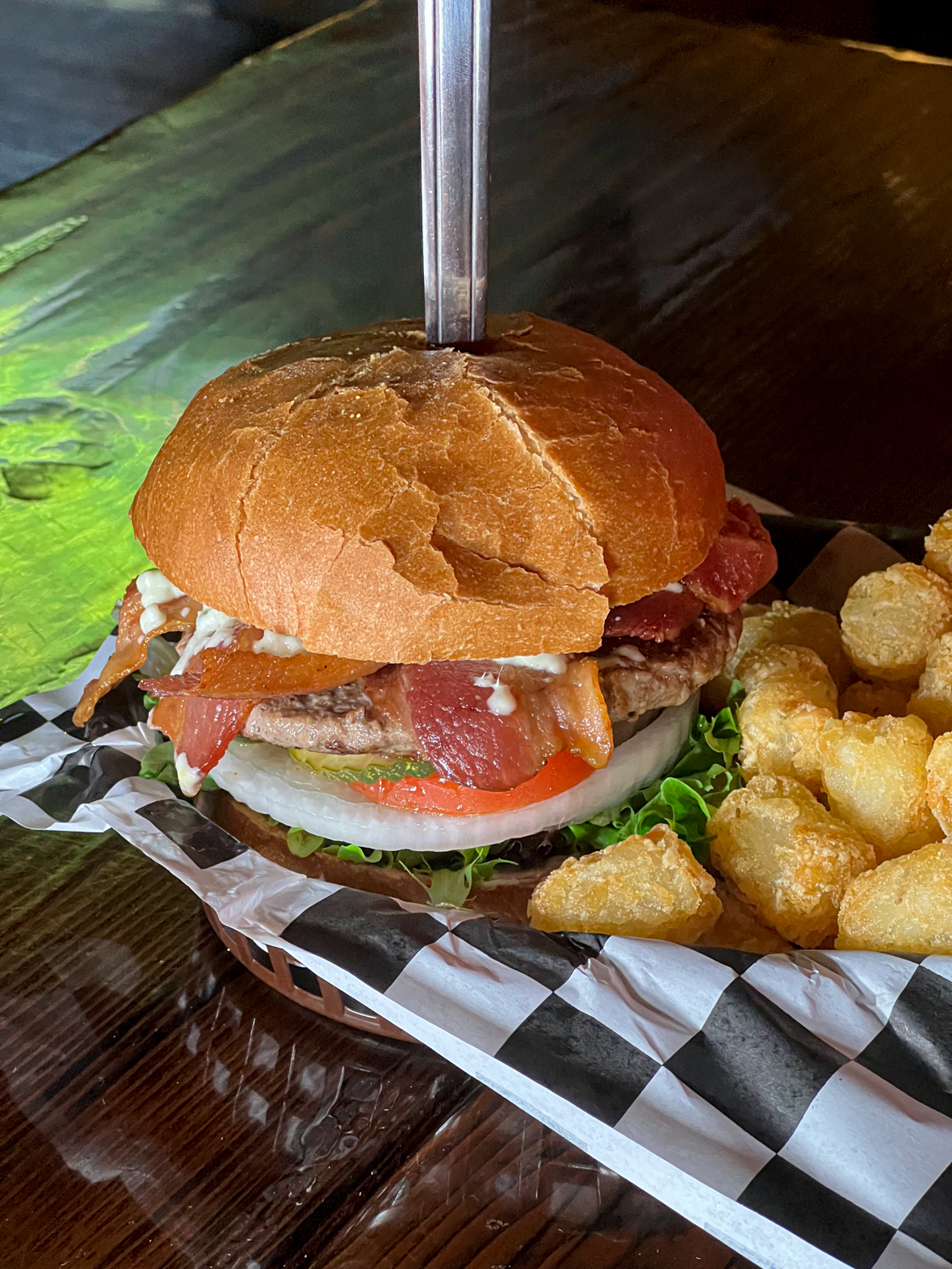 Bacon Blue Cheeseburger with Tots San Dune Pub Manzanita Oregon