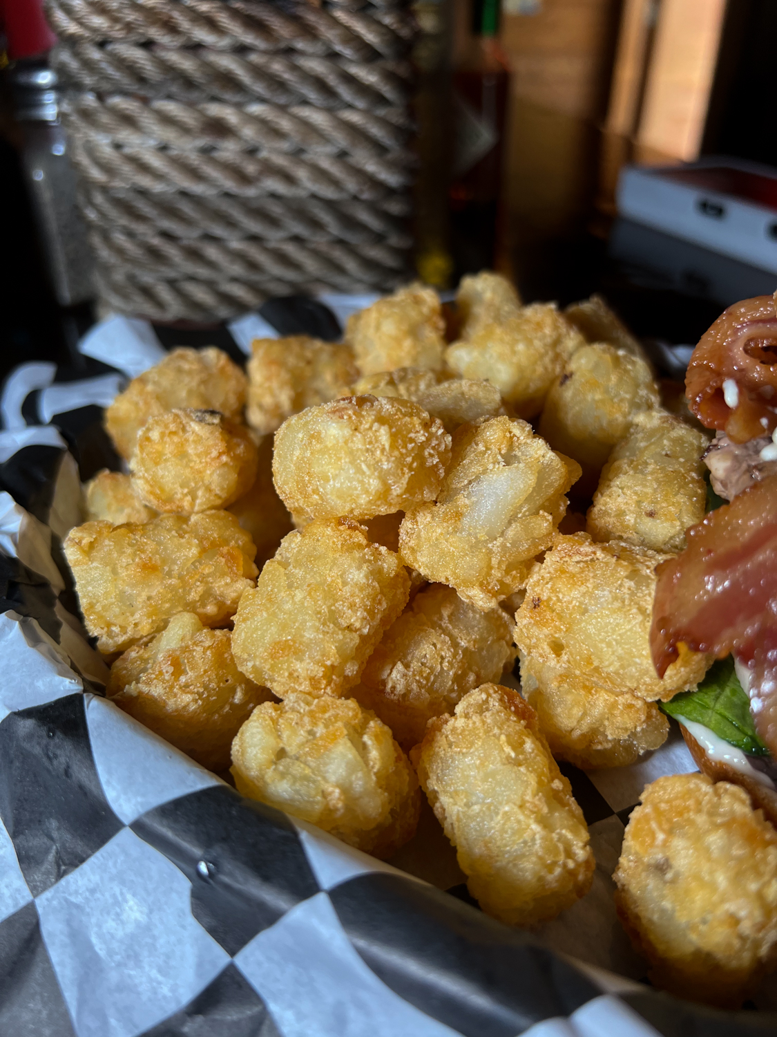 Bacon Blue Cheeseburger with Tots San Dune Pub Manzanita Oregon
